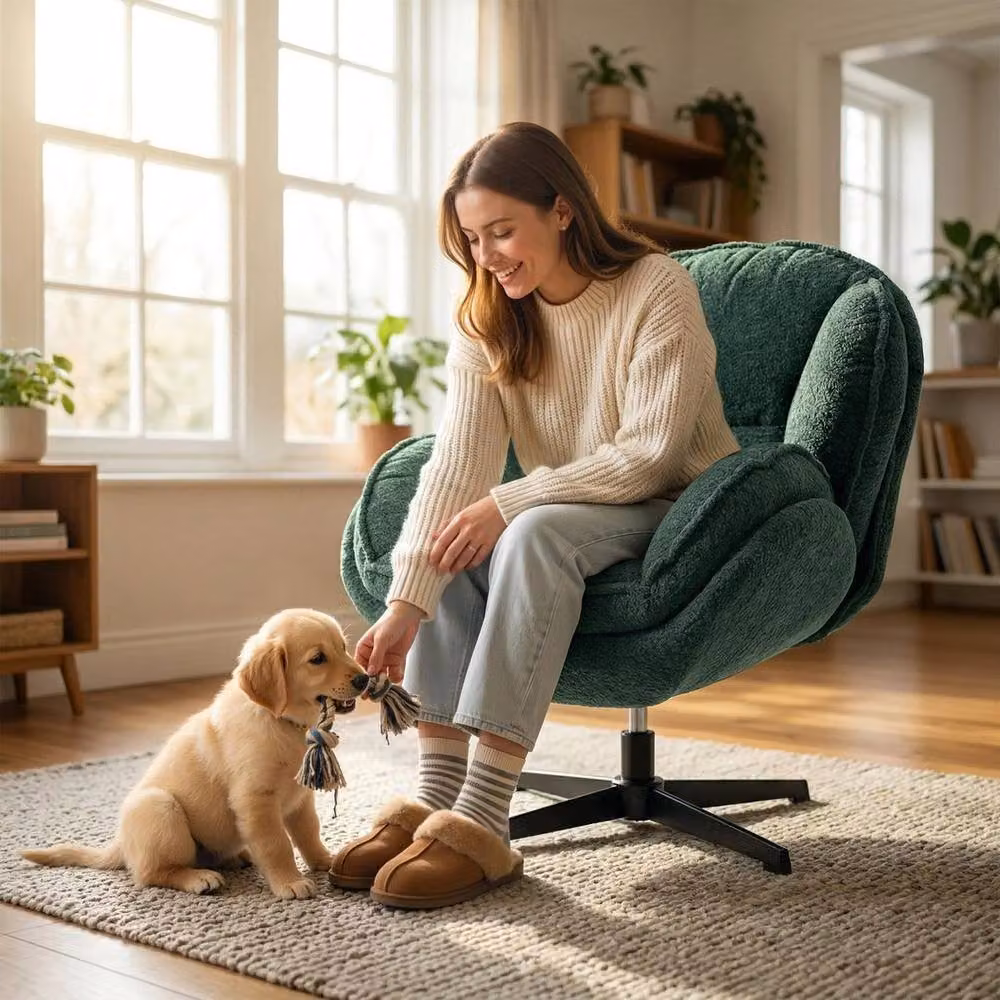 NESTLUNE Modern Bouclé Swivel Accent Chair in Green with Armrests – 5