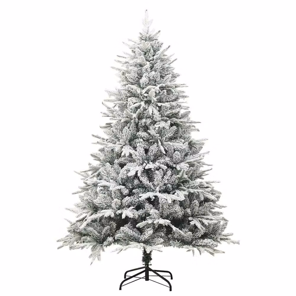 Berkfield Home Artificial Flocked Snow Christmas Tree in Green and White, Height: 180 cm – 2