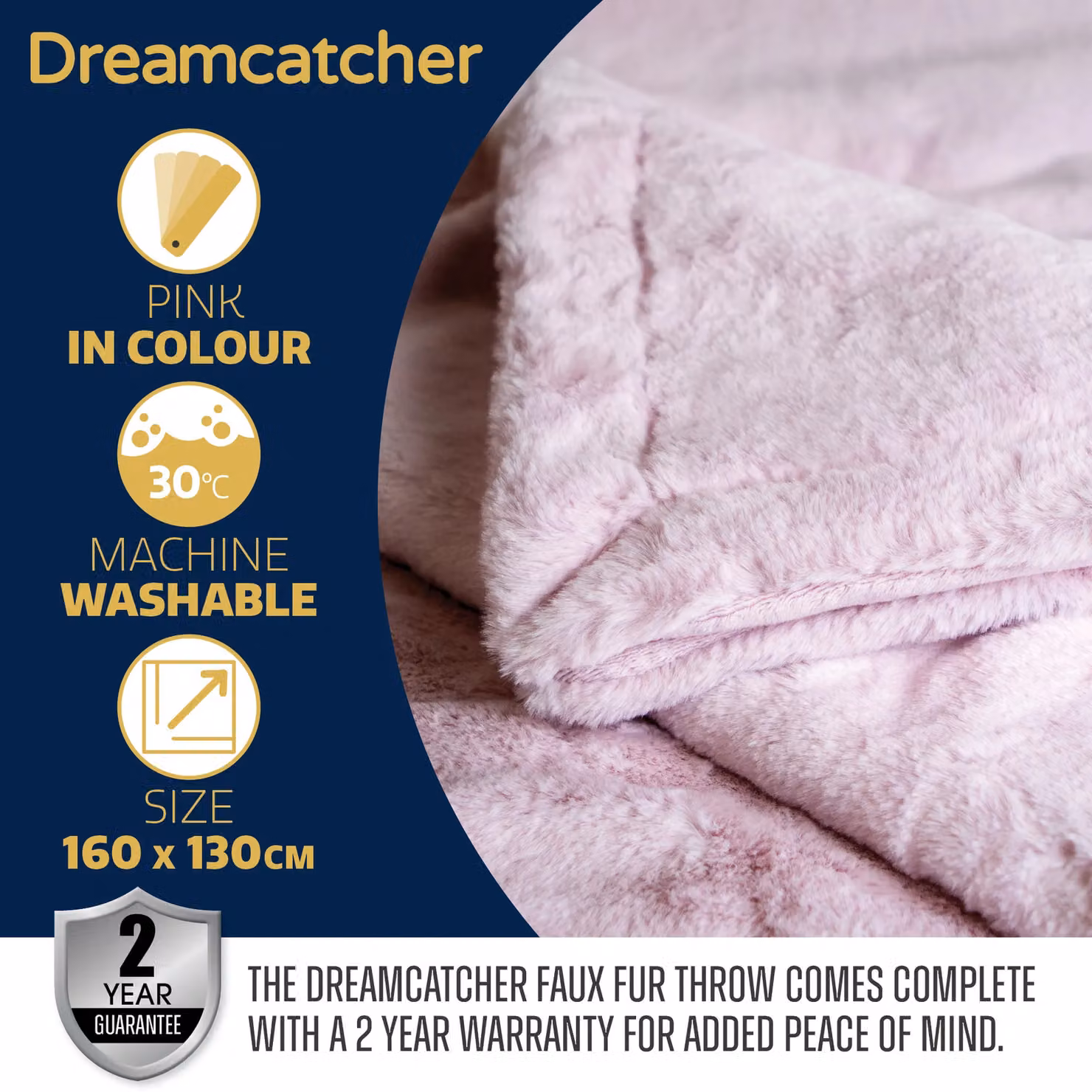 Dreamcatcher Faux Fur Polyester Throw Blanket, Pink, W/D: 160 x 130 cm – 5