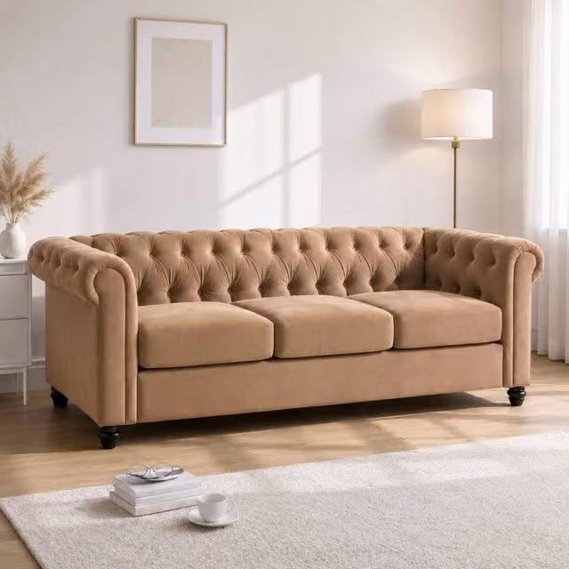 Sofaya Hampton 3 Seater Chesterfield Sofa in Camel Velvet