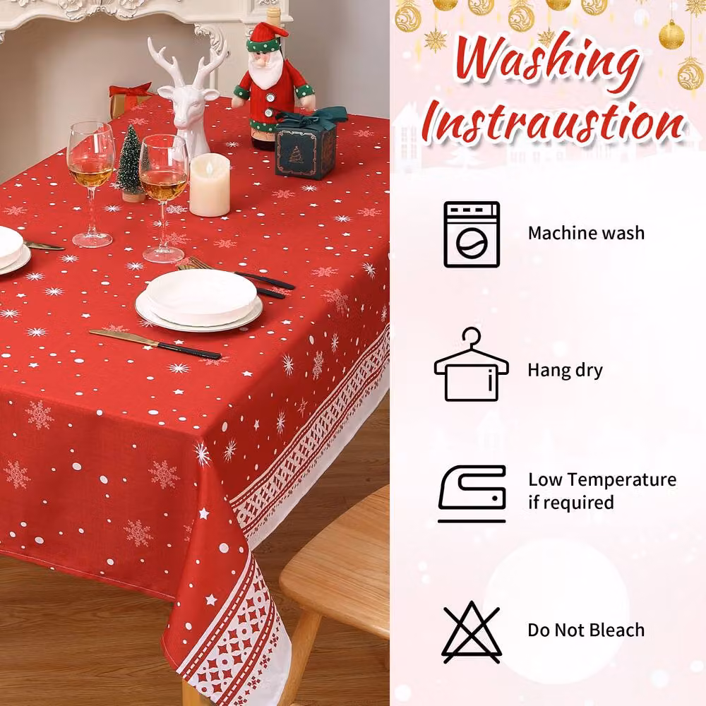 London Boutique Festive Red Snowflake Christmas Tablecloth, W: 137.16 cm, D: 200.66 cm – 4