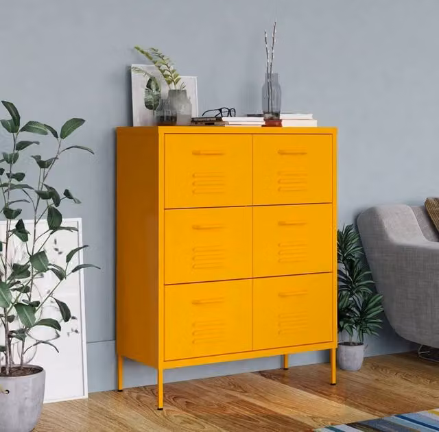 Berkfield Home Mustard Yellow Steel Drawer Cabinet W: 80 cm, D: 35 cm, H: 101.5 cm – 1