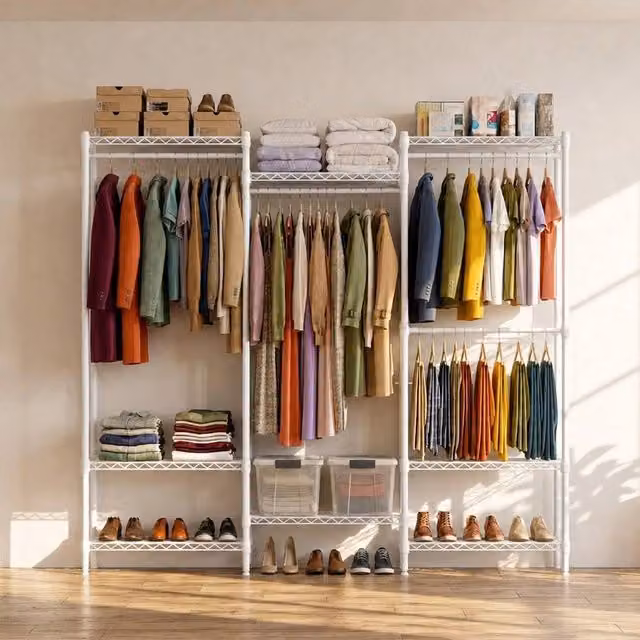 EONLION White Metal Freestanding Clothes Rail and Open Wardrobe, W: 50 cm, D: 50 cm, H: 180 cm – 1