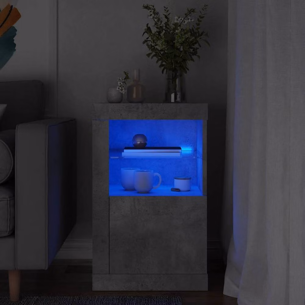 Berkfield Home Side Cabinet with Integrated LED Lights and Glass Doors in Grey – 2