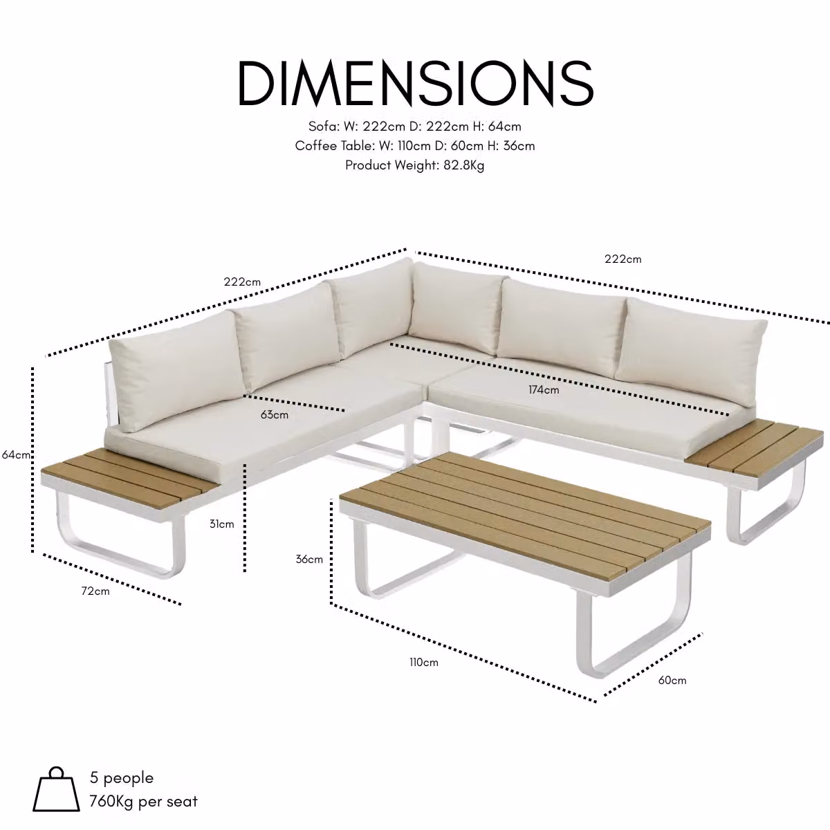 Home Detail Roman Aluminium L-Shape Garden Sofa Set in Grey and White – 2