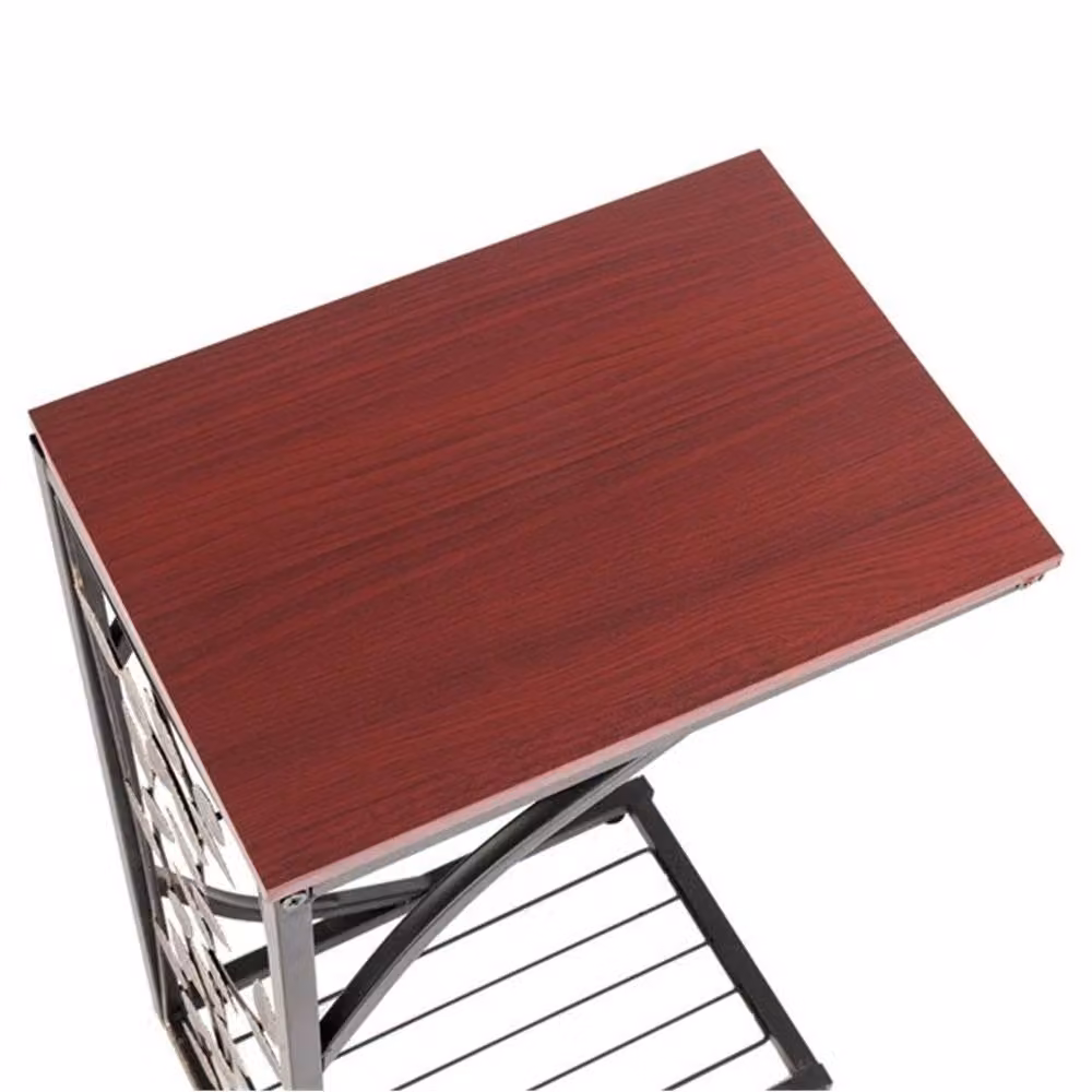 Nordara Brown Small Coffee Table and Narrow Nightstand with Iron Leaf Pattern, W/D/H: 30 x 30 x 30 cm – 3
