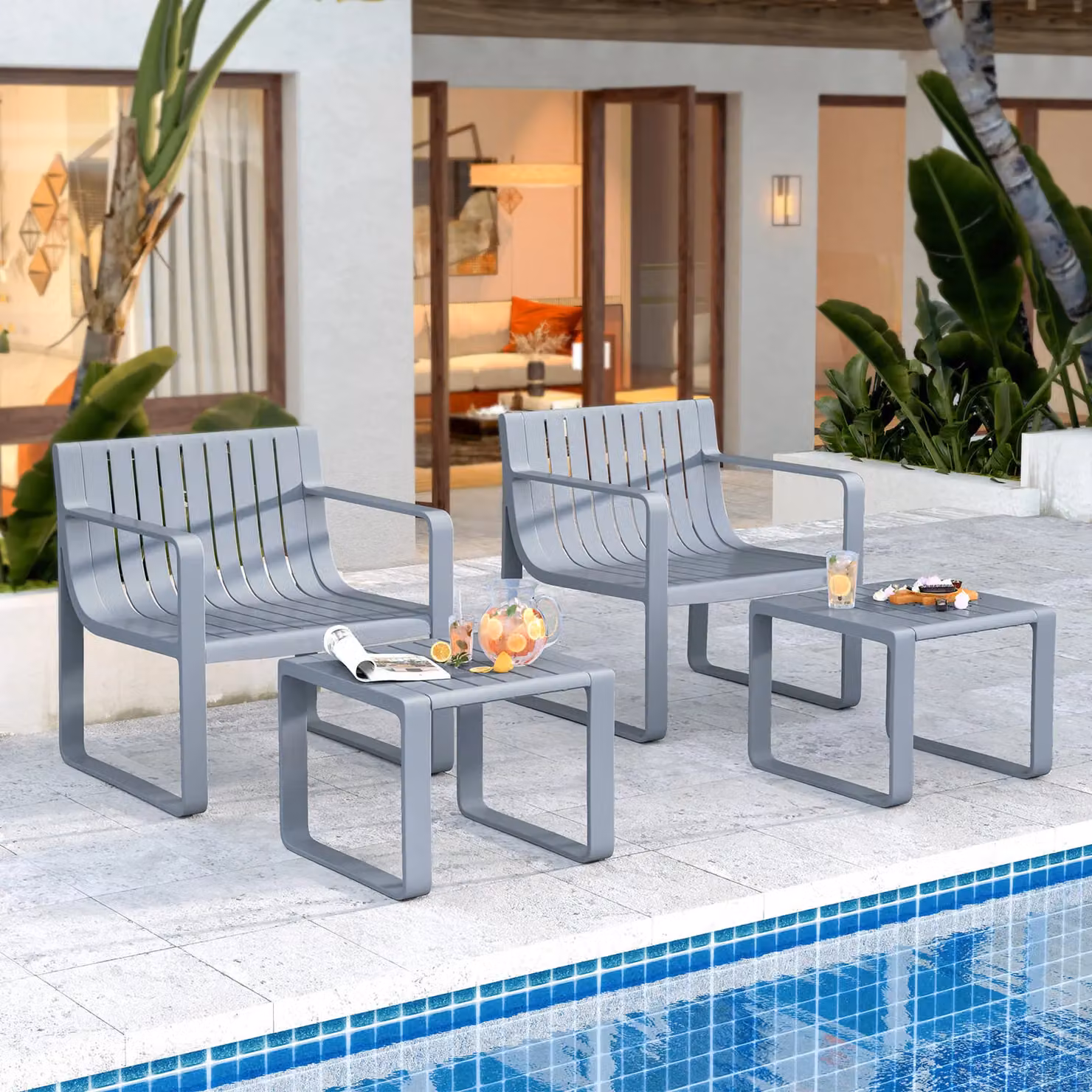 Gymax 2-Piece Grey Weatherproof Patio Furniture Set with PP Chairs and Coffee Table – 3