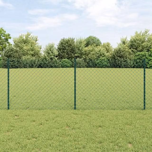 Berkfield Home Green Steel Chain Link Fence with 22 U-Profile Posts, 0.8 x 25 m – 1