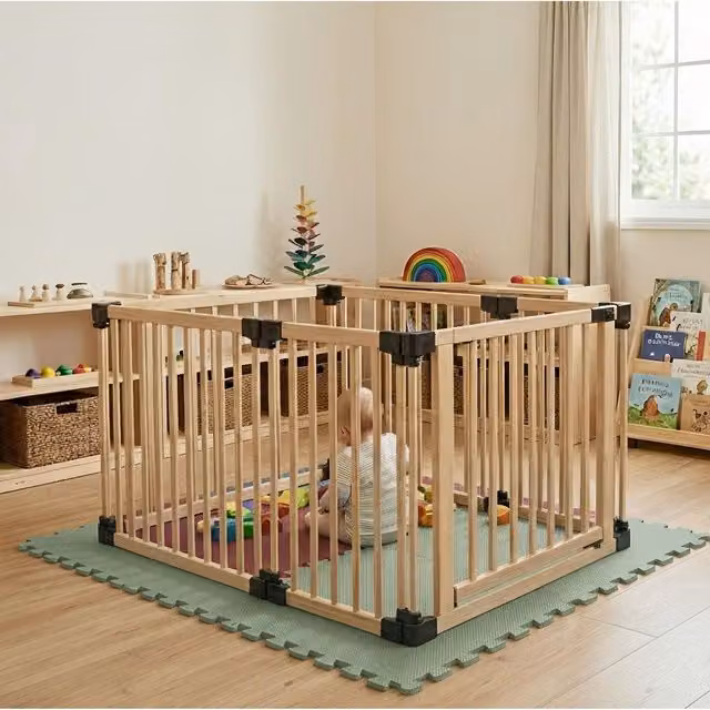 Safetots Hexagonal Wooden Play Den with Soft Foam Play Mat, Dusty Blue and Natural, W/D/H: 180 x 150 x 80 cm