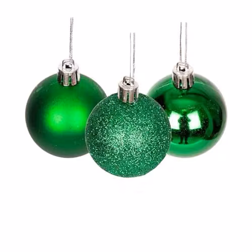 Shatchi 9-Piece Set of Round Plastic Christmas Bauble Hanging Decorations in Green and Silver, Diameter: 5 cm