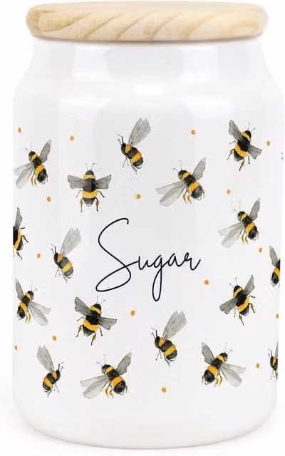 Purely Home Flying Bees Ceramic Sugar Storage Canister in Yellow and White
