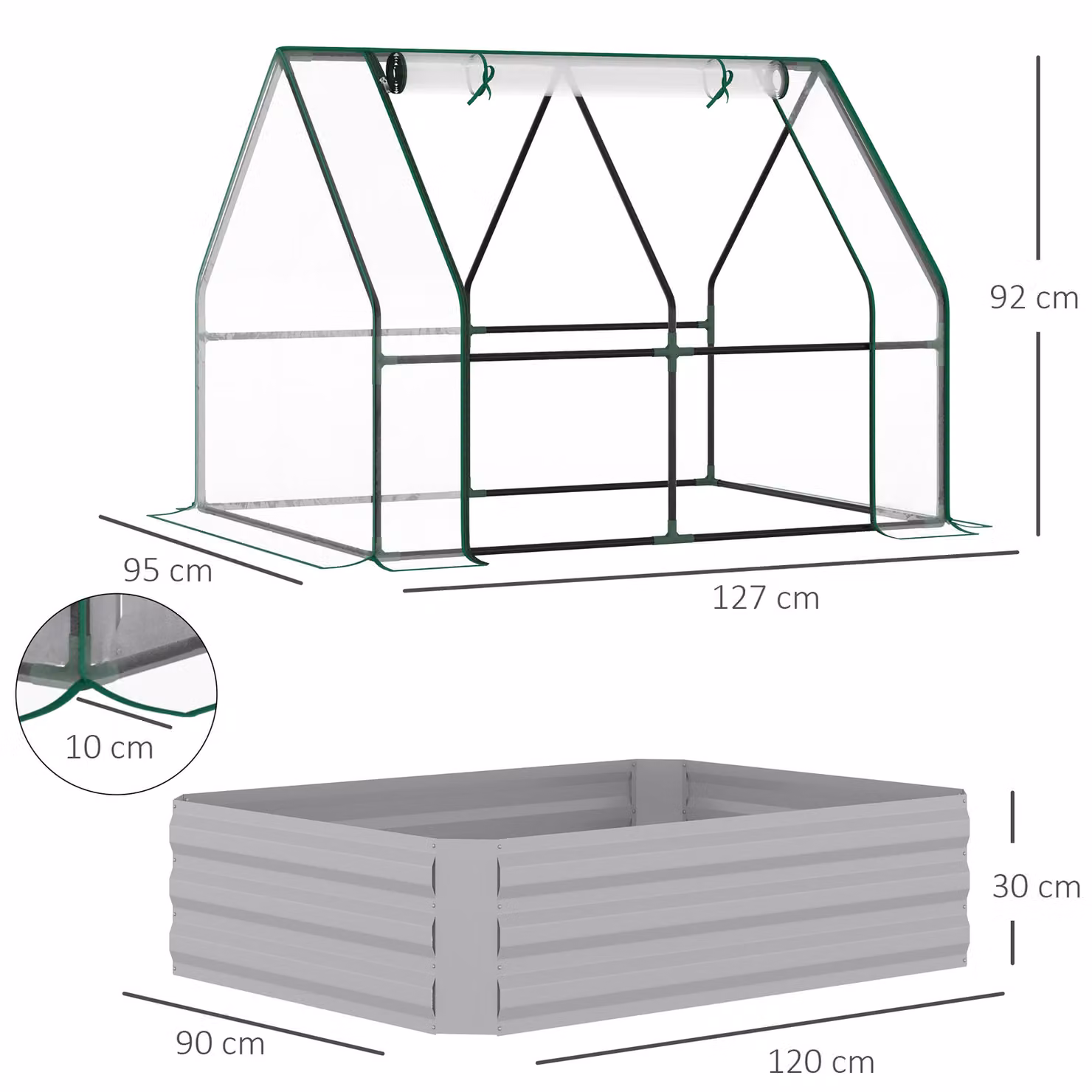 Outsunny Raised Garden Bed with Greenhouse, Steel Planter Box with Plastic Cover and Roll Up Window, W/D/H: 127 x 95 x 92 cm – 3