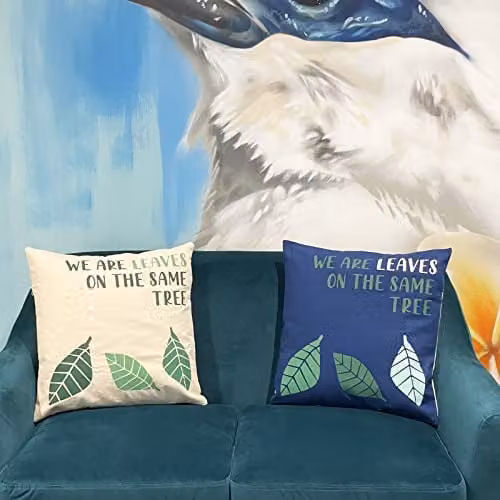 KDMD Set of 3 Printed Cotton Square Cushion Covers in Yellow and Blue, W/D/H: 45 x 45 x 45 cm – 3