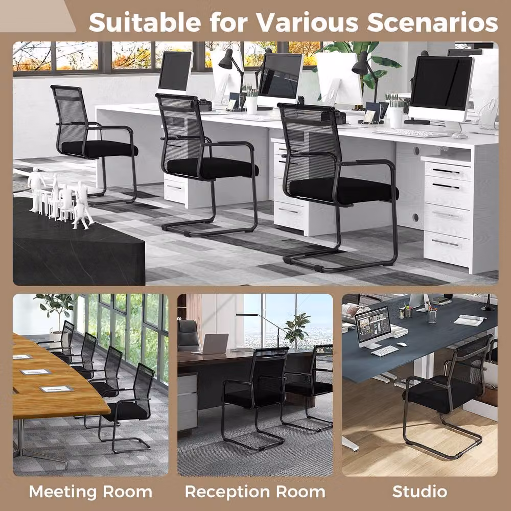 Costway Set of 4 Stackable Mid Back Office Reception Guest Chairs in Black Fabric – 7