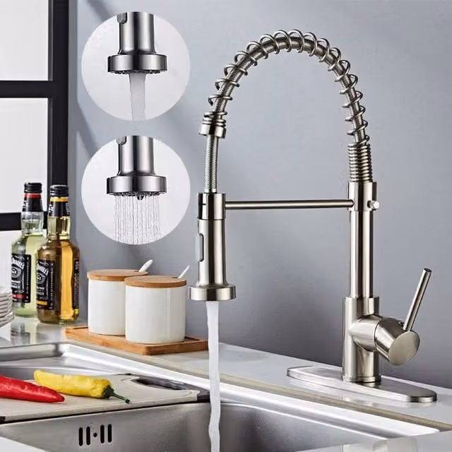 Havendro Modern Mono Pull Out Kitchen Tap with Dual Spout in Chrome Silver