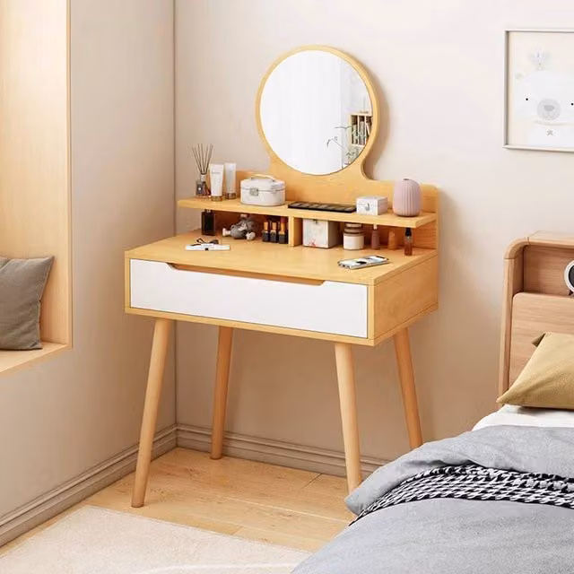 PAWNORA Scandinavian Wooden Dressing Table in Sand, W: 60 cm, D: 60 cm, H: 60 cm