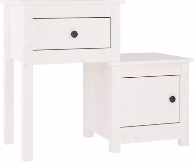Berkfield Home Beautiful Set of 2 White Solid Wood Pine Bedside Cabinets W: 79.5 cm, D: 38 cm, H: 65.5 cm