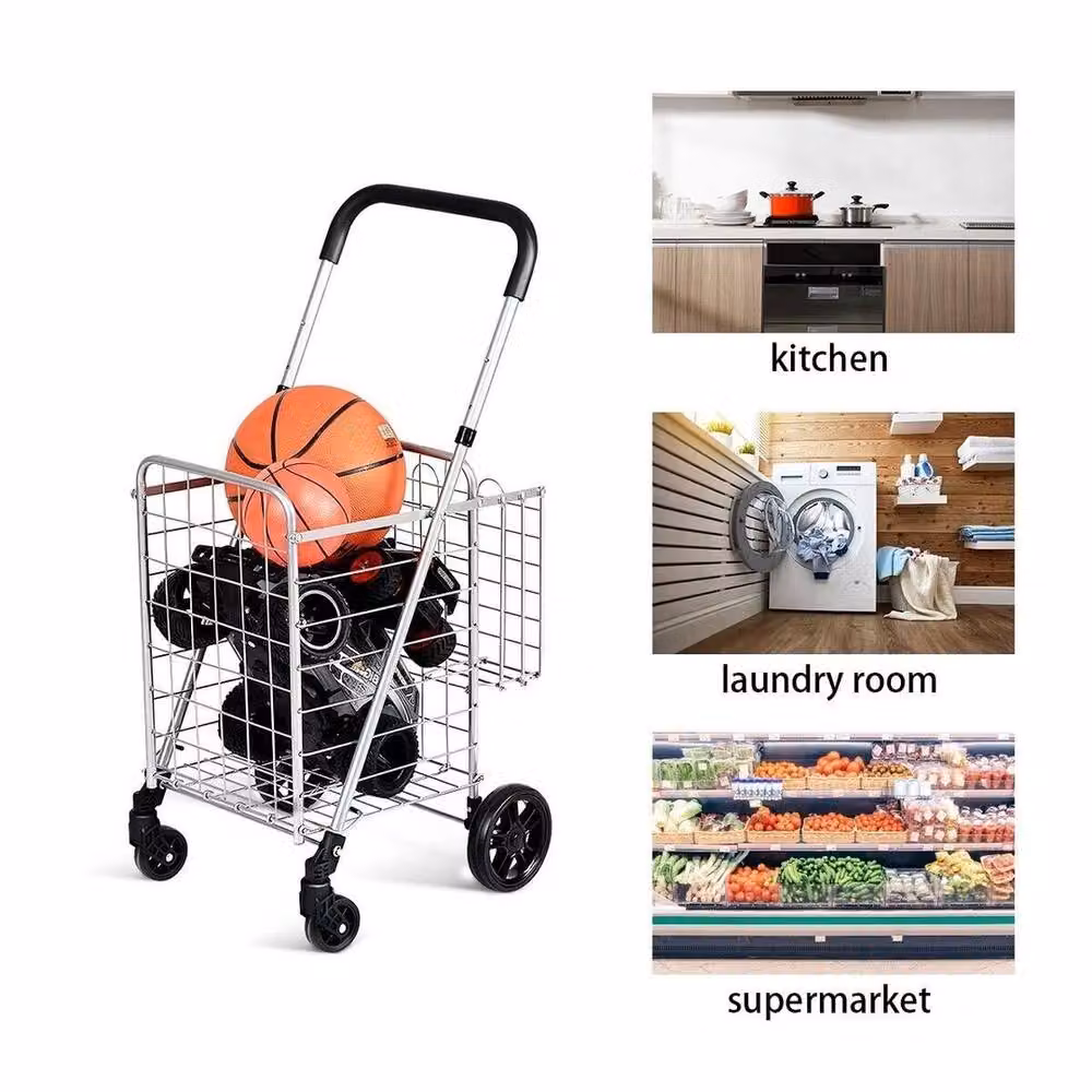 EONLION Portable Folding Shopping Cart in Silver, 100 cm – 2