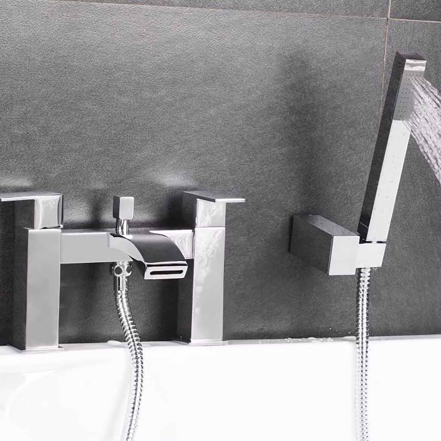 Kartell Chrome Single Lever Countertop Bath and Shower Set in Brass