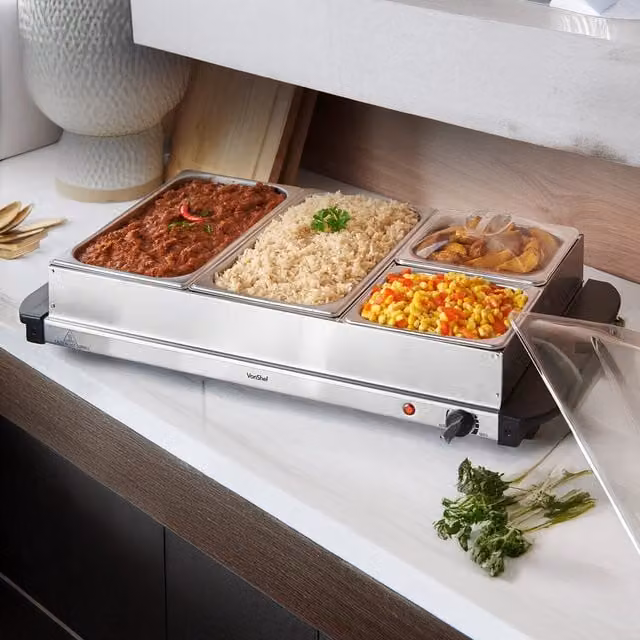 VonHaus Stainless Steel Tabletop Food Warmer for Buffet, Silver