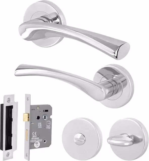 AFIT Polished Chrome Bathroom Door Handle Rose Set, 1 Pair, Silver, W/D/H: 15 x 15 x 1.5 cm