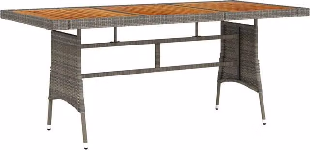 Berkfield Home Grey Garden Table in Poly Rattan and Solid Acacia Wood, W/D/H: 160 x 70 x 72 cm