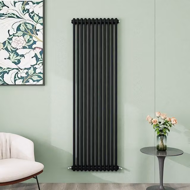 AicaBathroom Vertical Traditional Cast Iron Style 2 Column Steel Radiator in Black, W: 56 cm, H: 180 cm