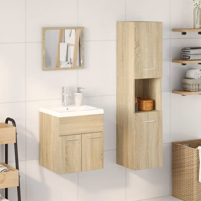 Berkfield Home 3 Piece Modern Bathroom Furniture Set in Sonoma Oak and Beige