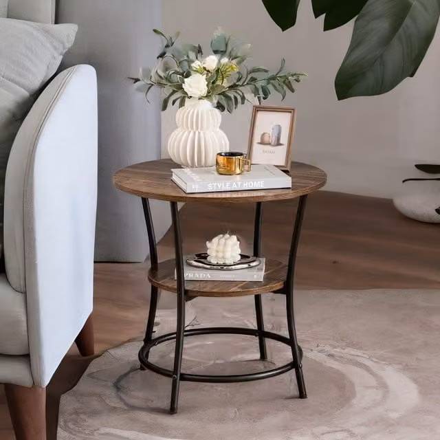 Rafaelo Mobilia Industrial Round Coffee Table with 2 Shelves in Brown and Black, W/D/H: 55 x 55 x 55 cm – 1