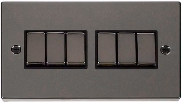 SE Home Ingot 6 Gang 2 Way Flush Light Switch, Black Nickel