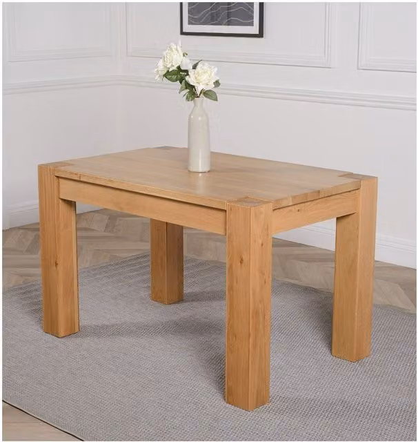 Thats Furniture Kuba Chunky Oak Dining Table and 6 Washington Fabric Chairs in Black, W: 125 cm, D: 80 cm