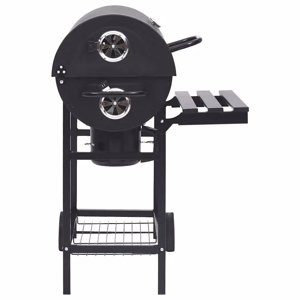 Berkfield Home Black Steel Barrel Charcoal Grill with Wheels, Shelves and Warming Rack, W/D/H: 115 x 85 x 95 cm – 2