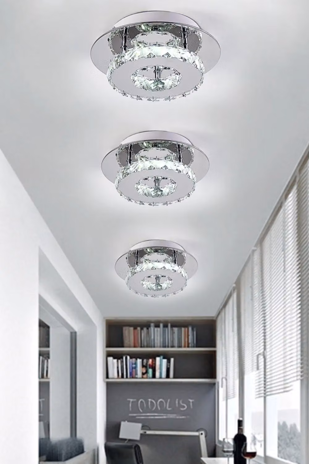 Living and Home Modern Crystal Flush Mount Ceiling Light in Chrome and Transparent – 4