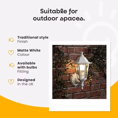 MiniSun Traditional Style White Outdoor Wall Lantern with 6W LED Bulb – 2