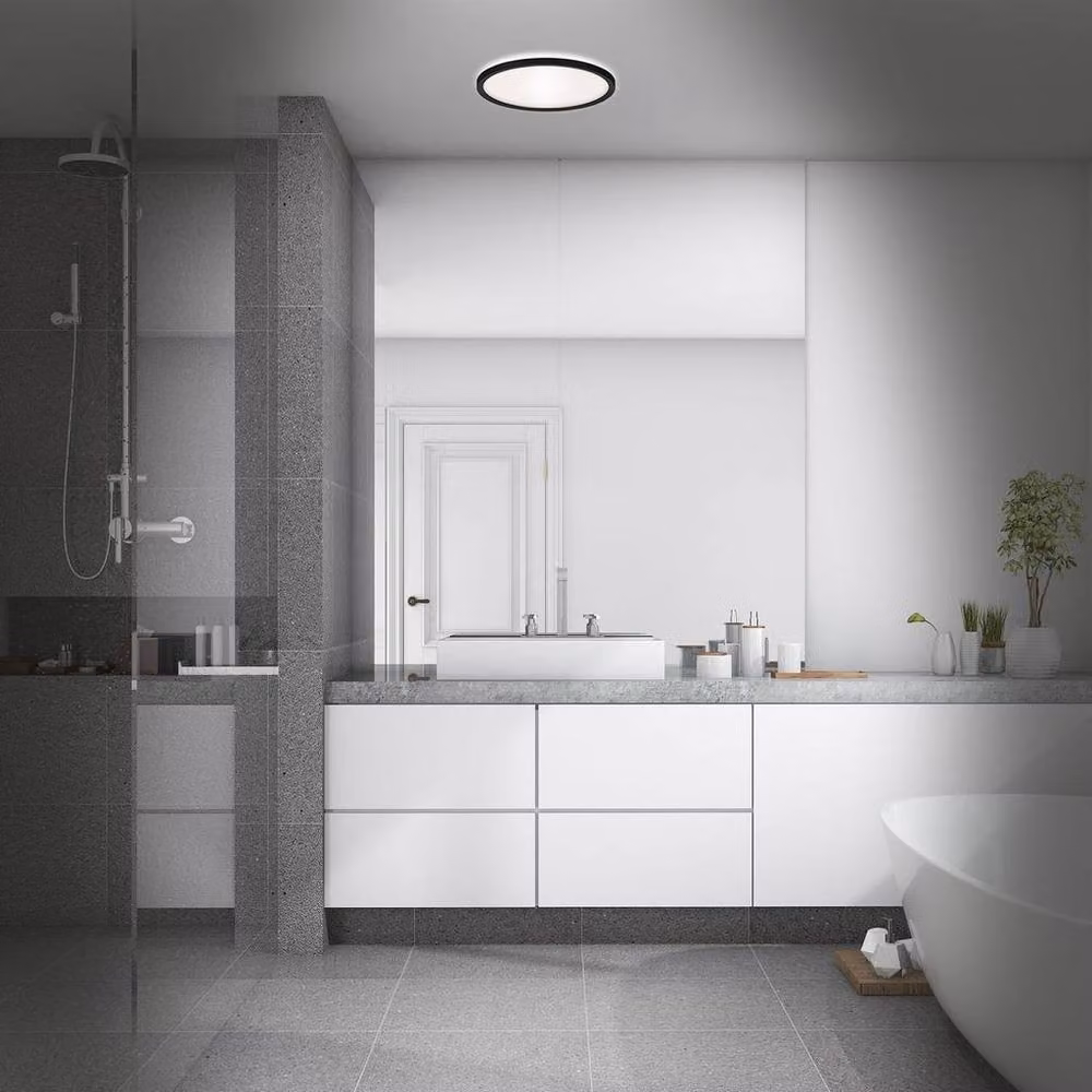 Briloner Black Slim LED Round Bathroom Ceiling Light, W/D/H: 29.0 x 29.0 x 3.0 cm – 3