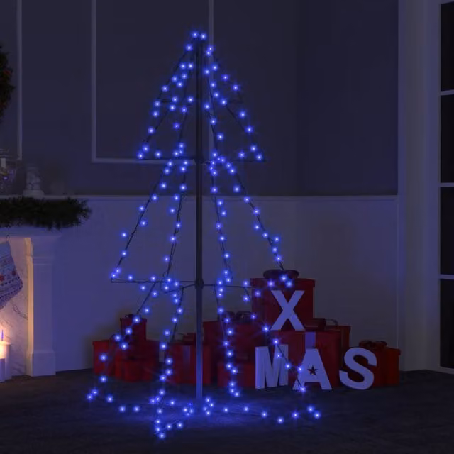 Berkfield Home Christmas Cone Tree with 160 LEDs for Indoor and Outdoor Use, Blue, W: 78 cm, H: 120 cm – 1