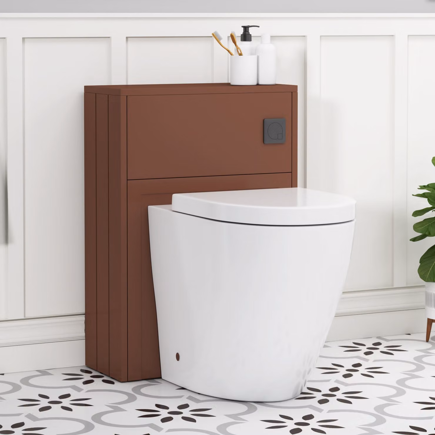 Royal Bathrooms Elmore Terracotta Clay WC Unit with Elva Rimless Short Projection Toilet Pan, Seat and Cistern, White, W: 55 cm