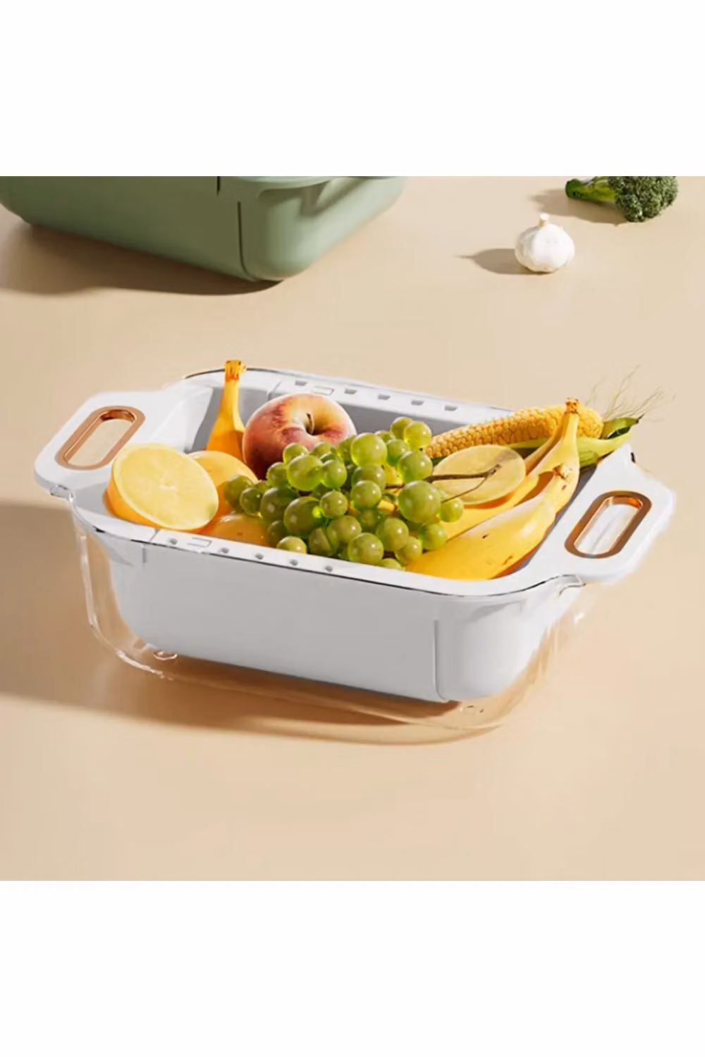 Living and Home 2-Layer Retractable Fruit and Vegetable Strainer Colander Rack in White – 2