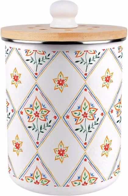 Purely Home Diamond Floral Metal Food Waste Caddy with Flip Lid, White, 2L