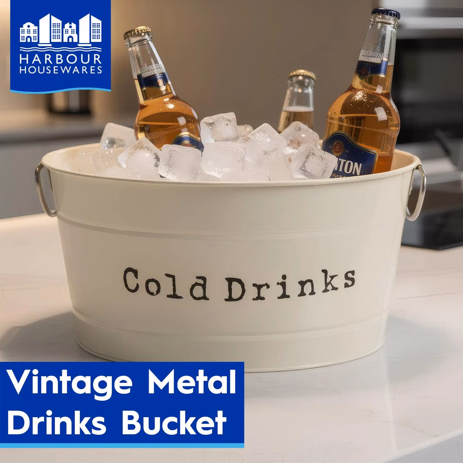 Harbour Housewares Metal Drinks Cooler Bucket in Beige – 6