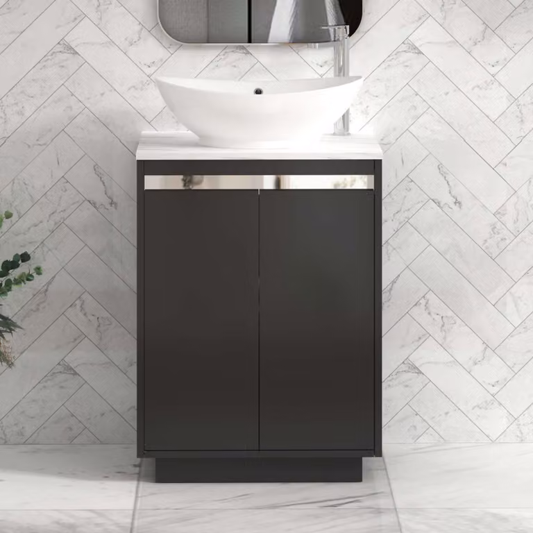 Royal Bathrooms Orion 600mm Matt Obsidian Black Floor Standing 2 Door Vanity Unit with Amaze Basin and Chrome Accent Trim
