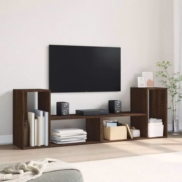 Berkfield Home Set of 2 Modern Brown Oak TV Cabinets in Engineered Wood W: 75 cm, D: 30 cm, H: 50 cm