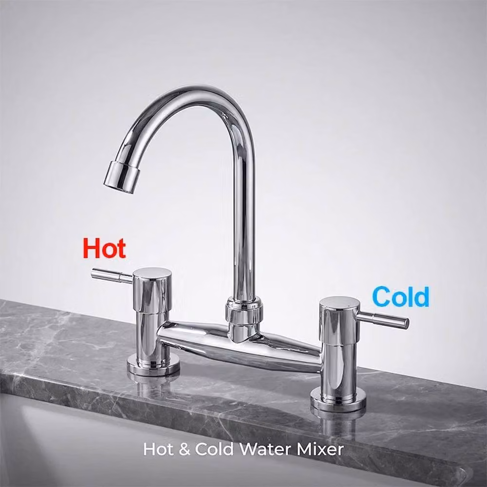 PAWNORA Chrome Kitchen Sink Mixer Tap with 360 Degree Swivel Spout and Dual Lever Design in Silver – 2