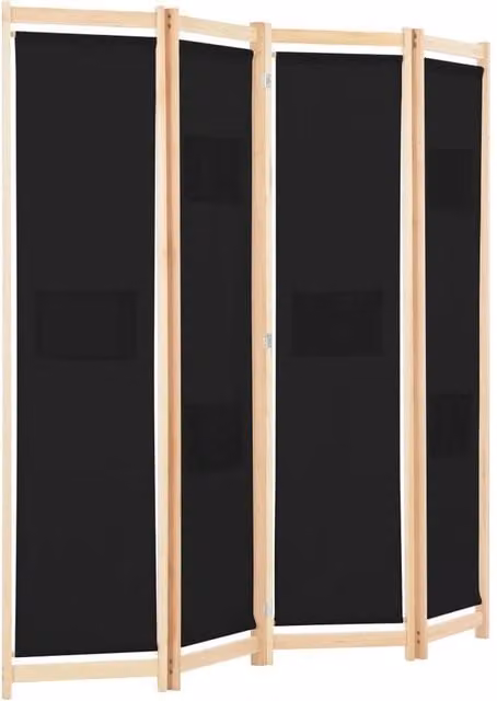 Berkfield Home Stylish 4-Panel Fabric Room Divider in Black, W/H/D: 160 x 170 x 4 cm – 1