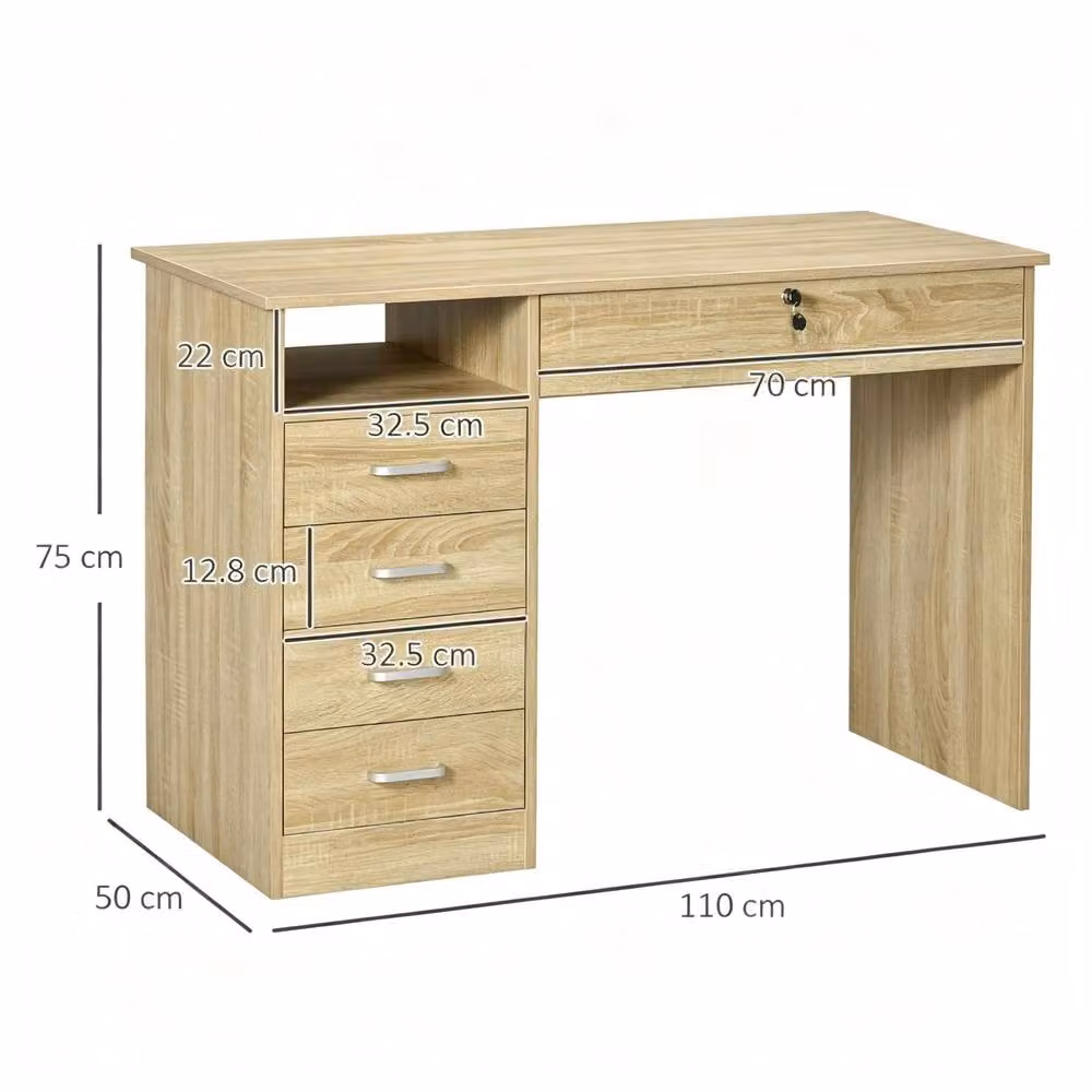 STILVORA Computer Desk with Locking Drawer and Storage Shelf in Light Oak – 2