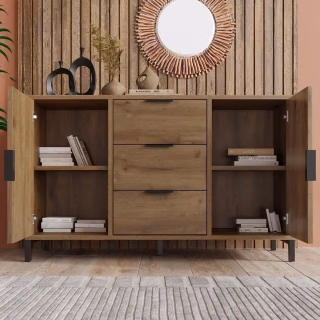 Aosom UK Modern Industrial Sideboard in Dark Oak with Adjustable Feet and Height-Adjustable Shelf, W: 120 cm, D: 40 cm, H: 76 cm – 1