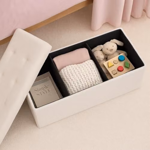 Harbour Housewares Foldable Bouclé Storage Ottoman Bench in Beige/White, W/D/H: 111 x 37 x 39 cm – 5
