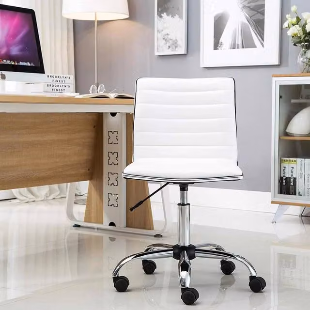 FORGEVIO White PU Leather Adjustable Height Swivel Office Task Chair – 1