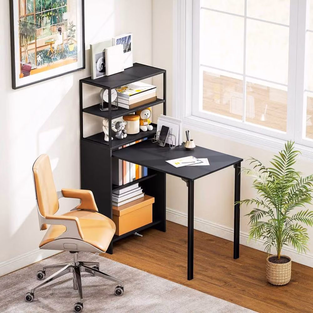 Wyld Haus Serana Black Folding Writing Desk with Integrated Shelving W: 105 cm – 8