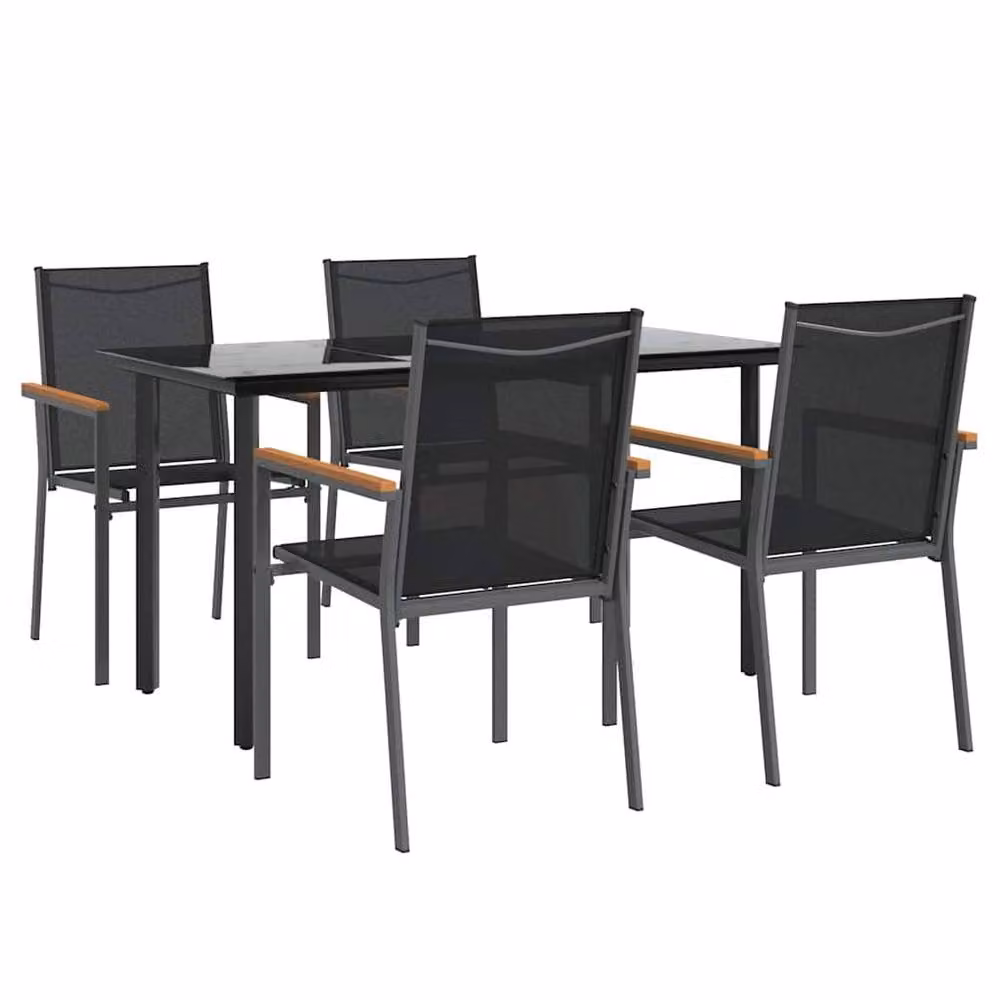 Berkfield Home 5 Piece Modern Garden Dining Set in Black Textilene and Steel – 3